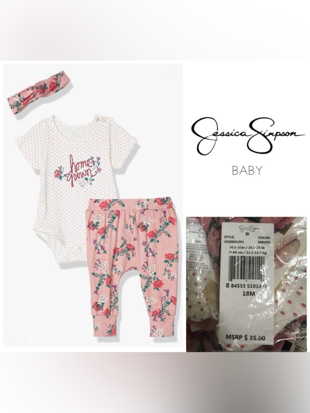 🆕JESSICA SIMPSON BABY - 18M - NWT - 3PC HOME GROWN FLORAL OUTFIT